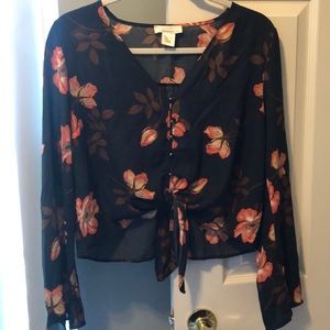 Floral Long Sleeve Crop Top